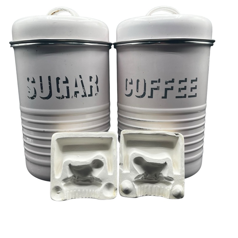 VINTAGE KITCHEN butter mold coffee sugar jars pink - Picture 2 of 9